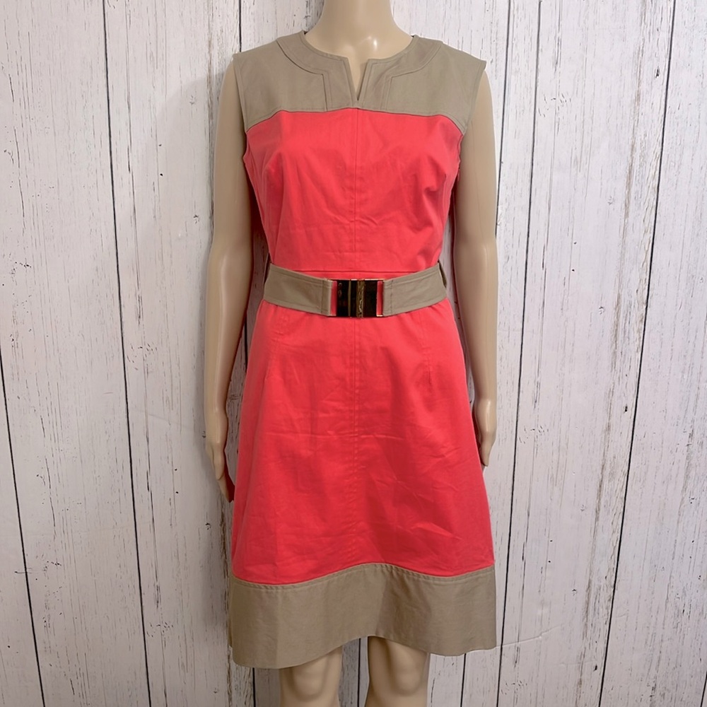 An Original Milly DF New York Coral and beige Sleeveless Fit and flare dress 4
